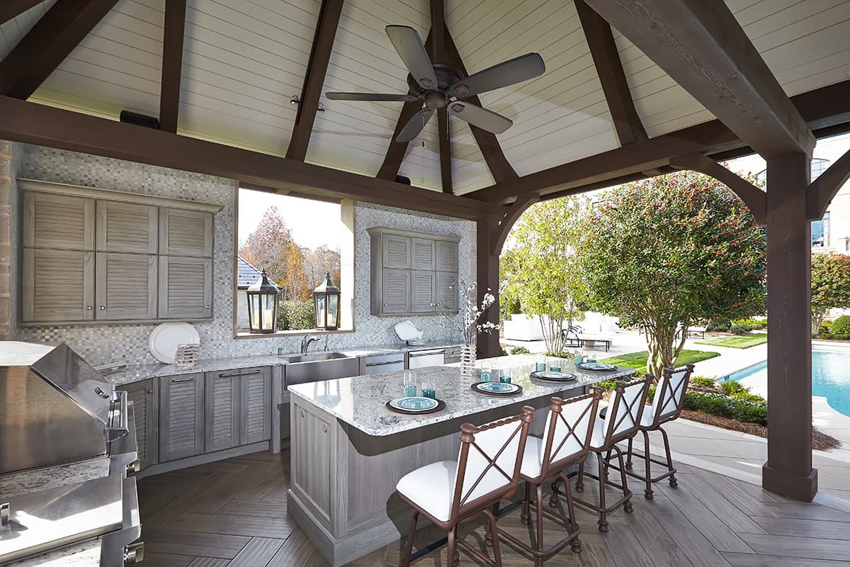 outdoor kitchen and dining space