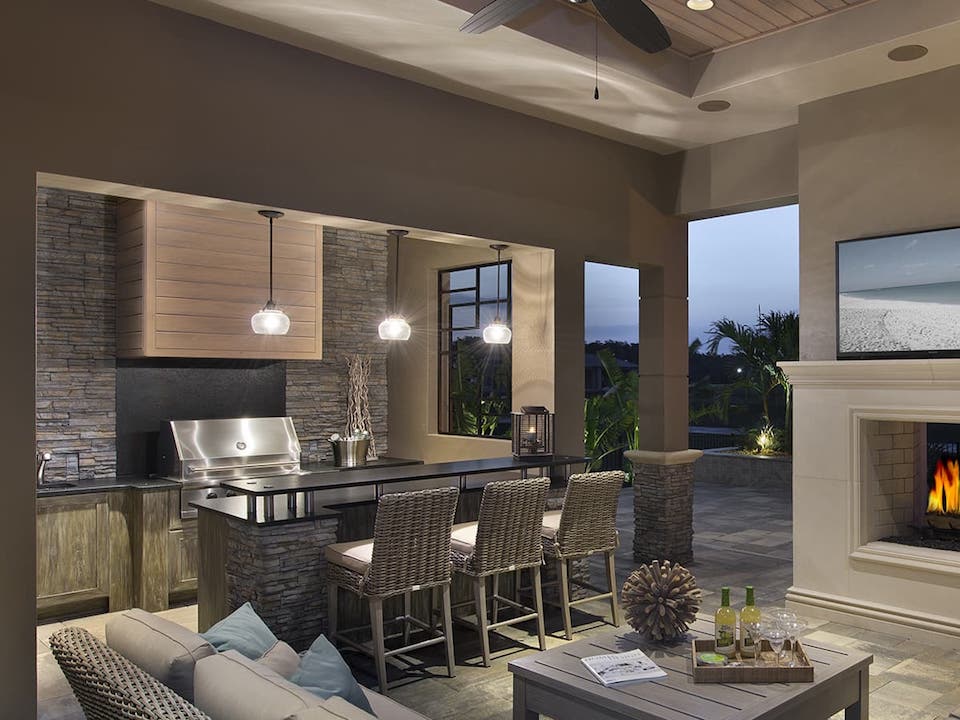 outdoor living room and kitchen