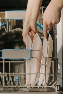 woman using dishwasher