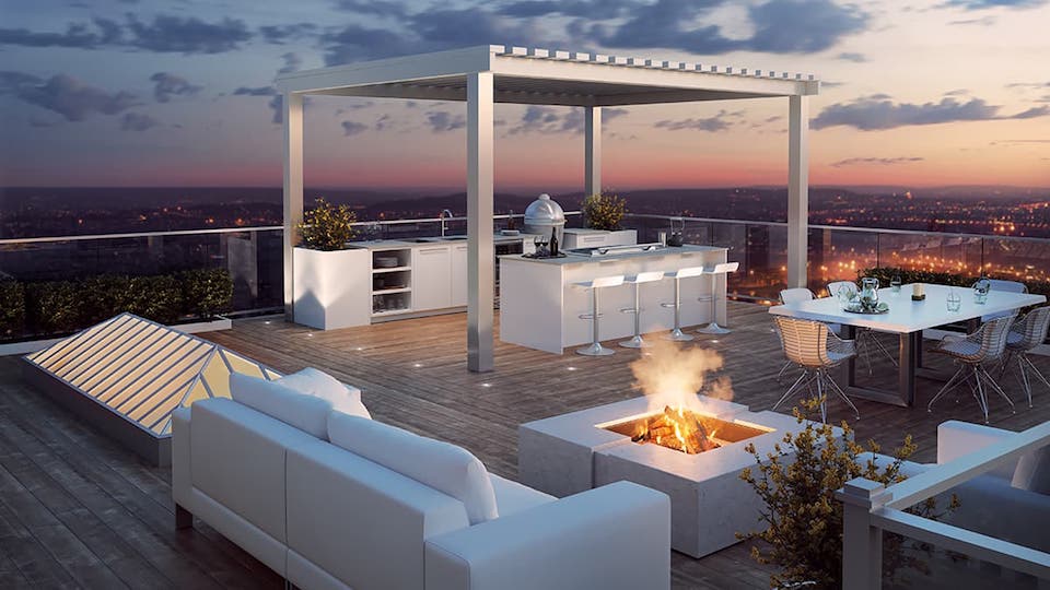 fire pit on rooftop deck