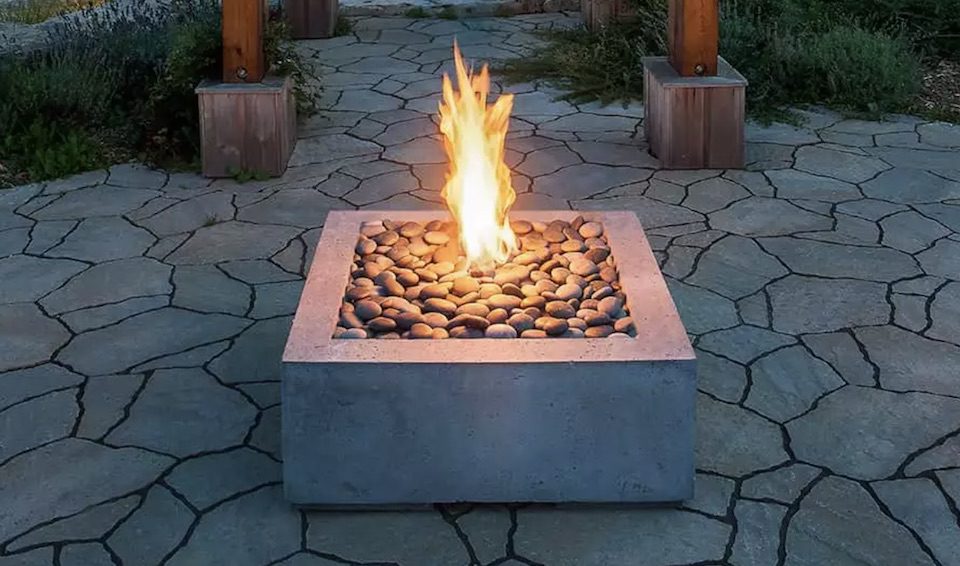 gas fire pit at night