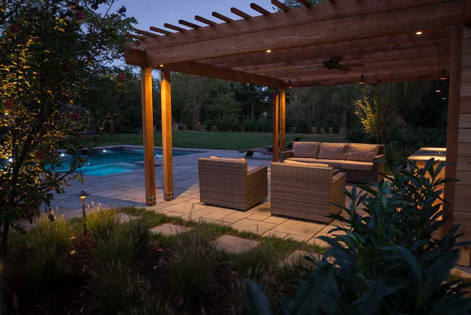 outdoor living space at night