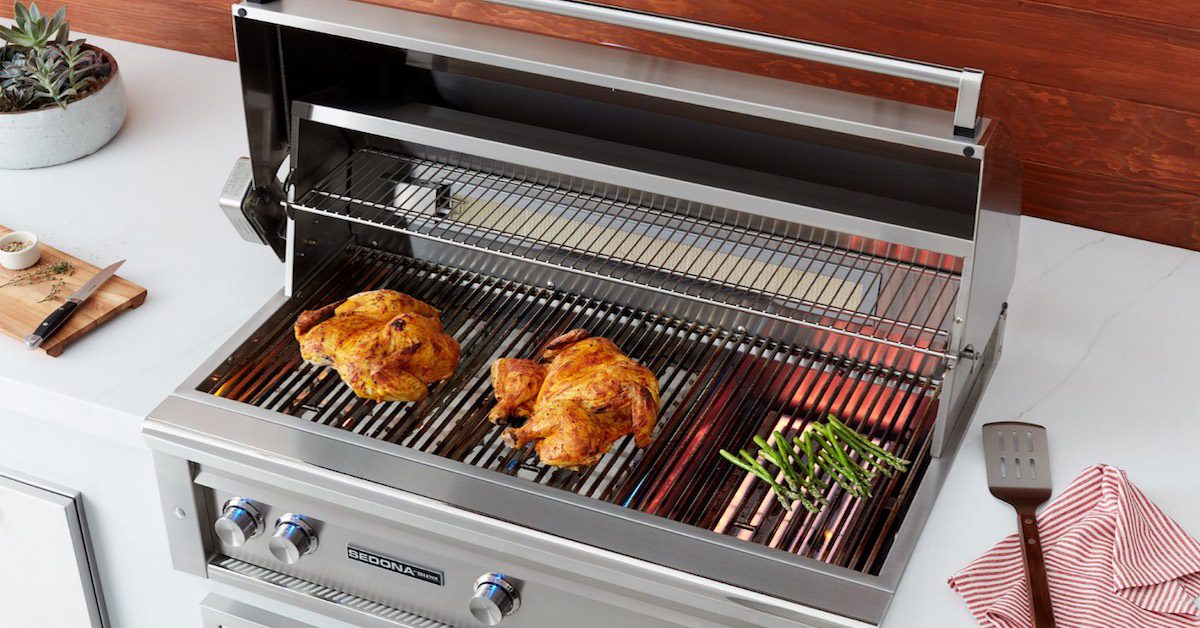 grilling chicken and veggies