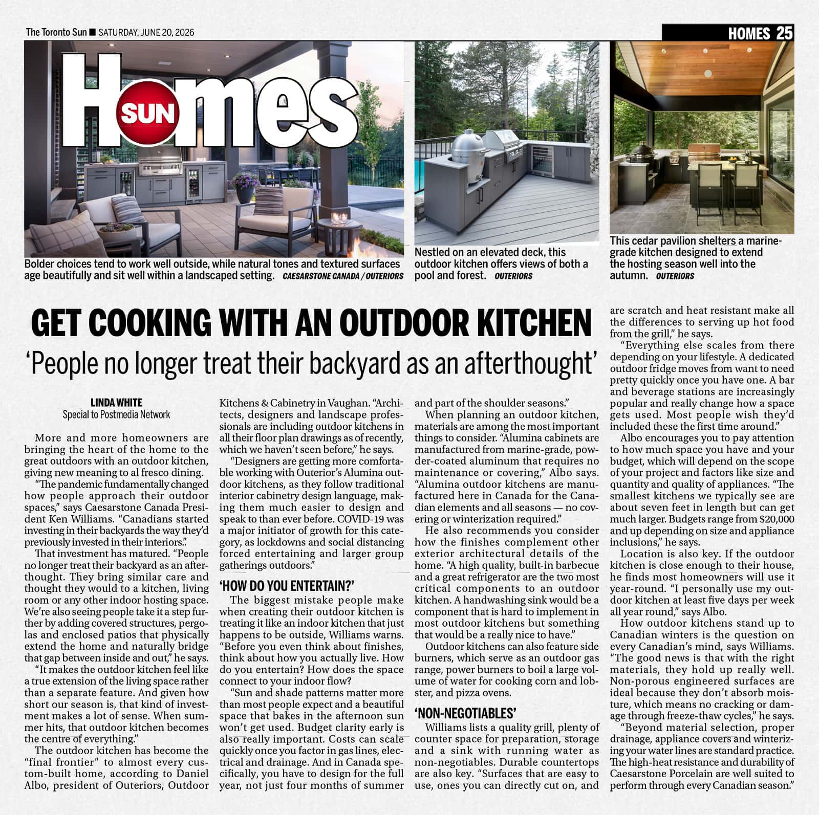 Toronto Sun Homes, June 20, 2026 outdoor kitchen article