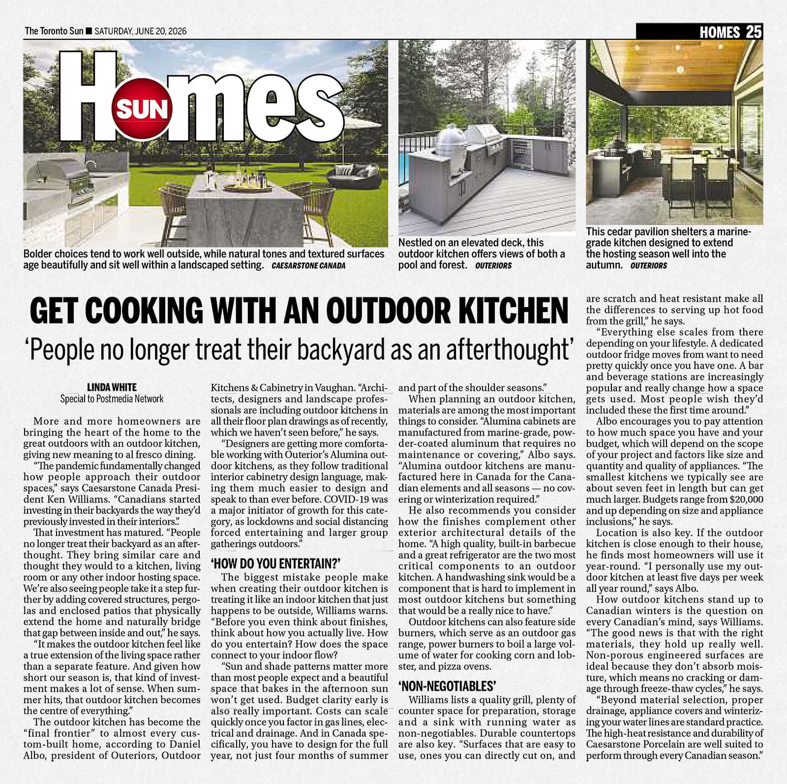 Toronto Sun Homes, June 20, 2026 outdoor kitchen article