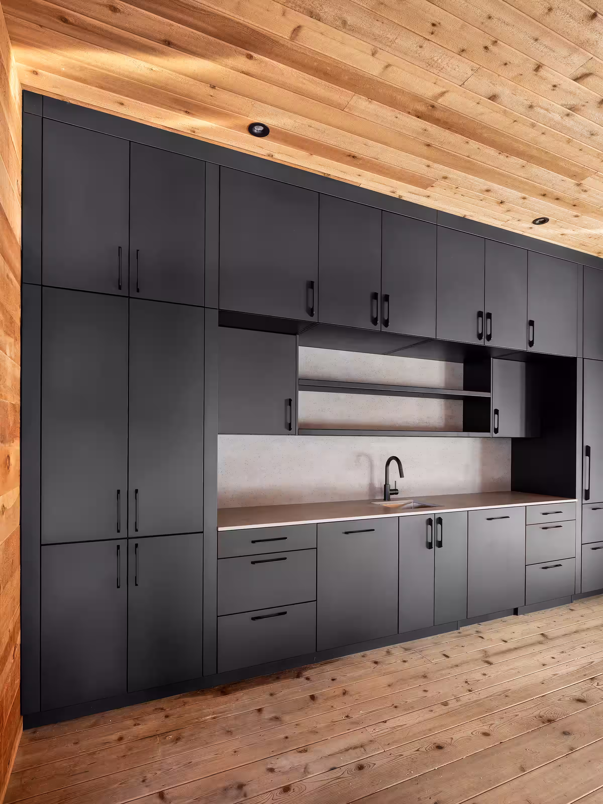 Alumina cabinetry in Obsidian color in boathouse