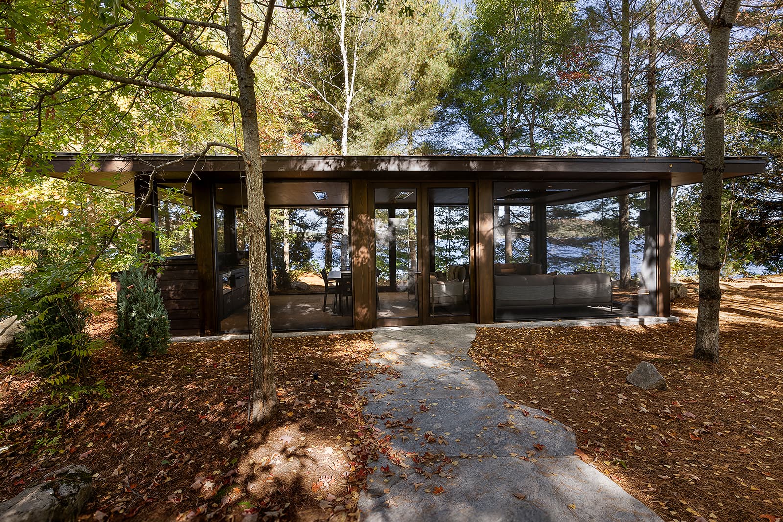 exterior view of pavillion surrounded by trees