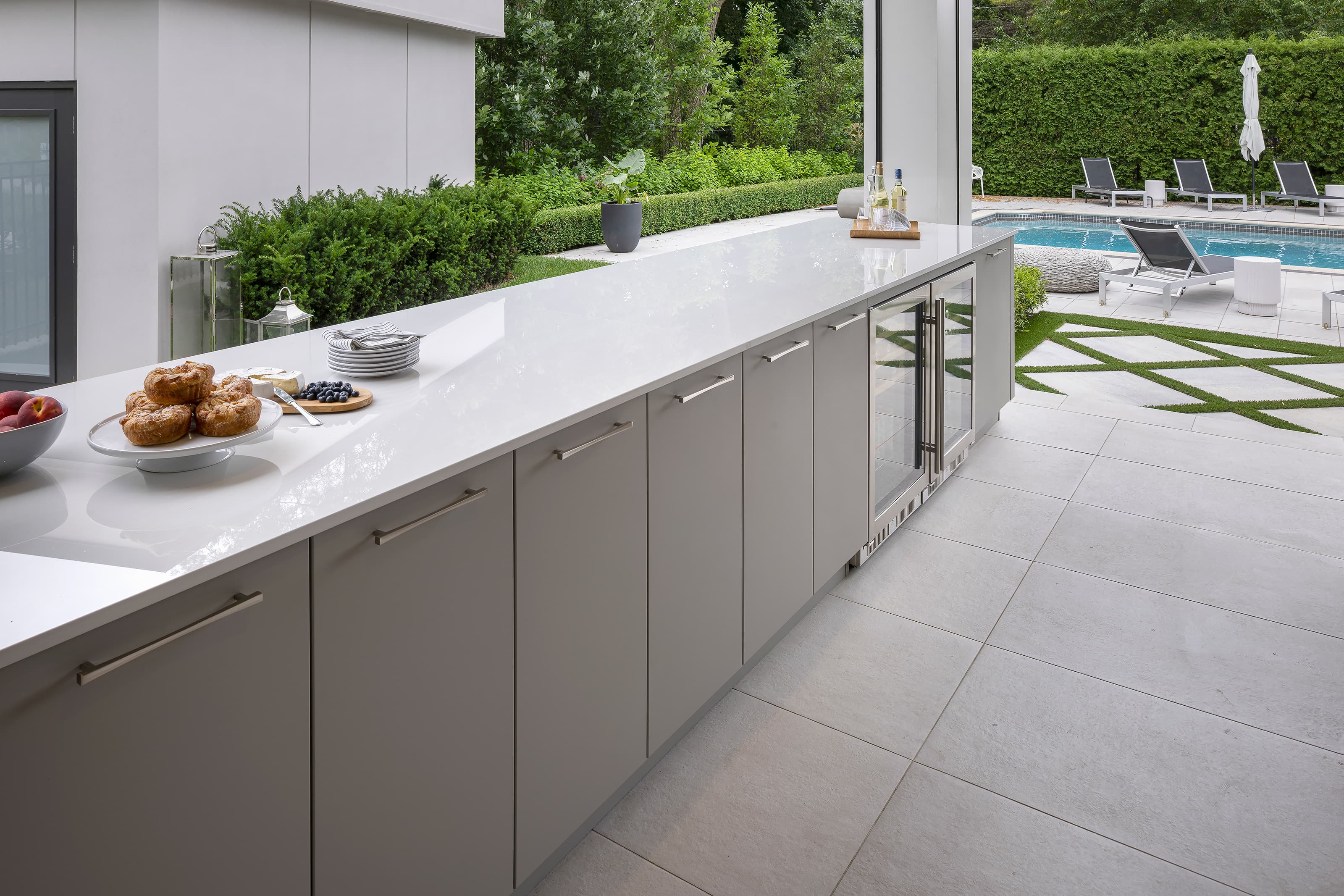 long countertop and cabinetry