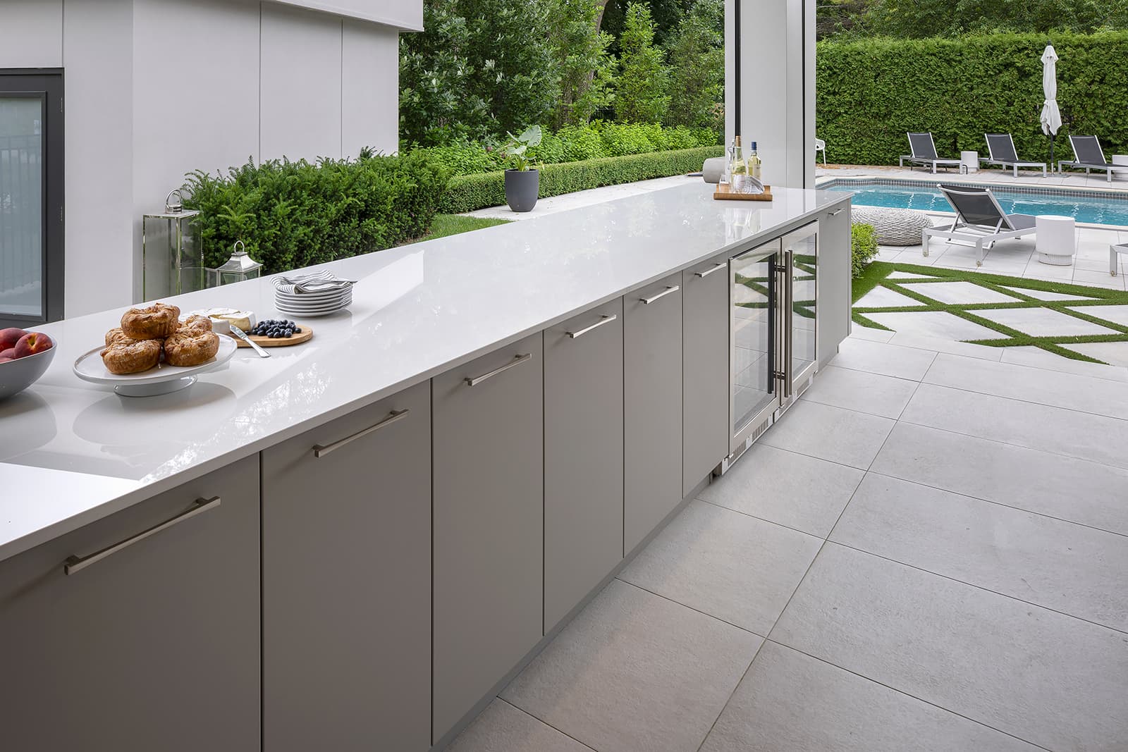 long countertop and cabinetry