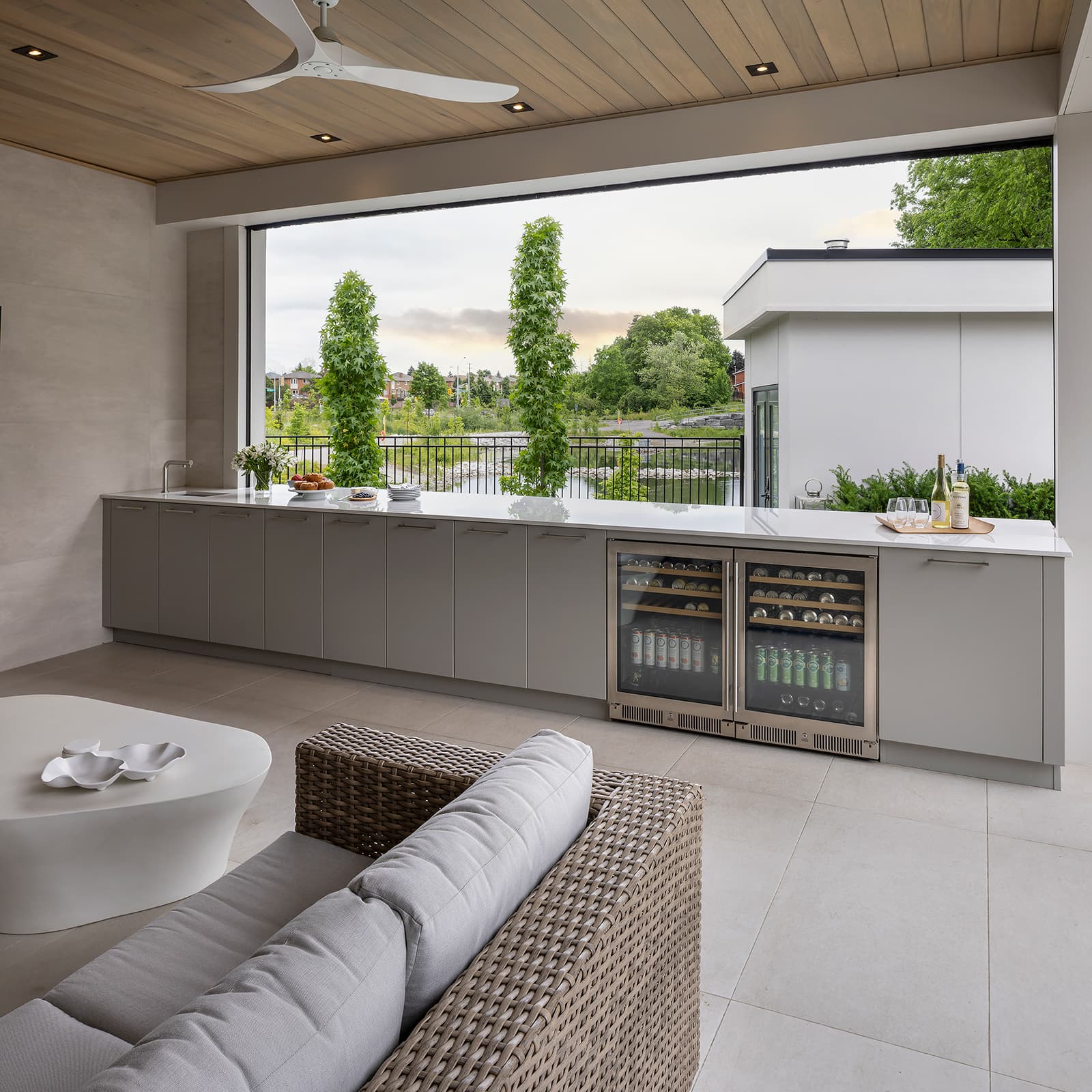 long countertop and cabinetry