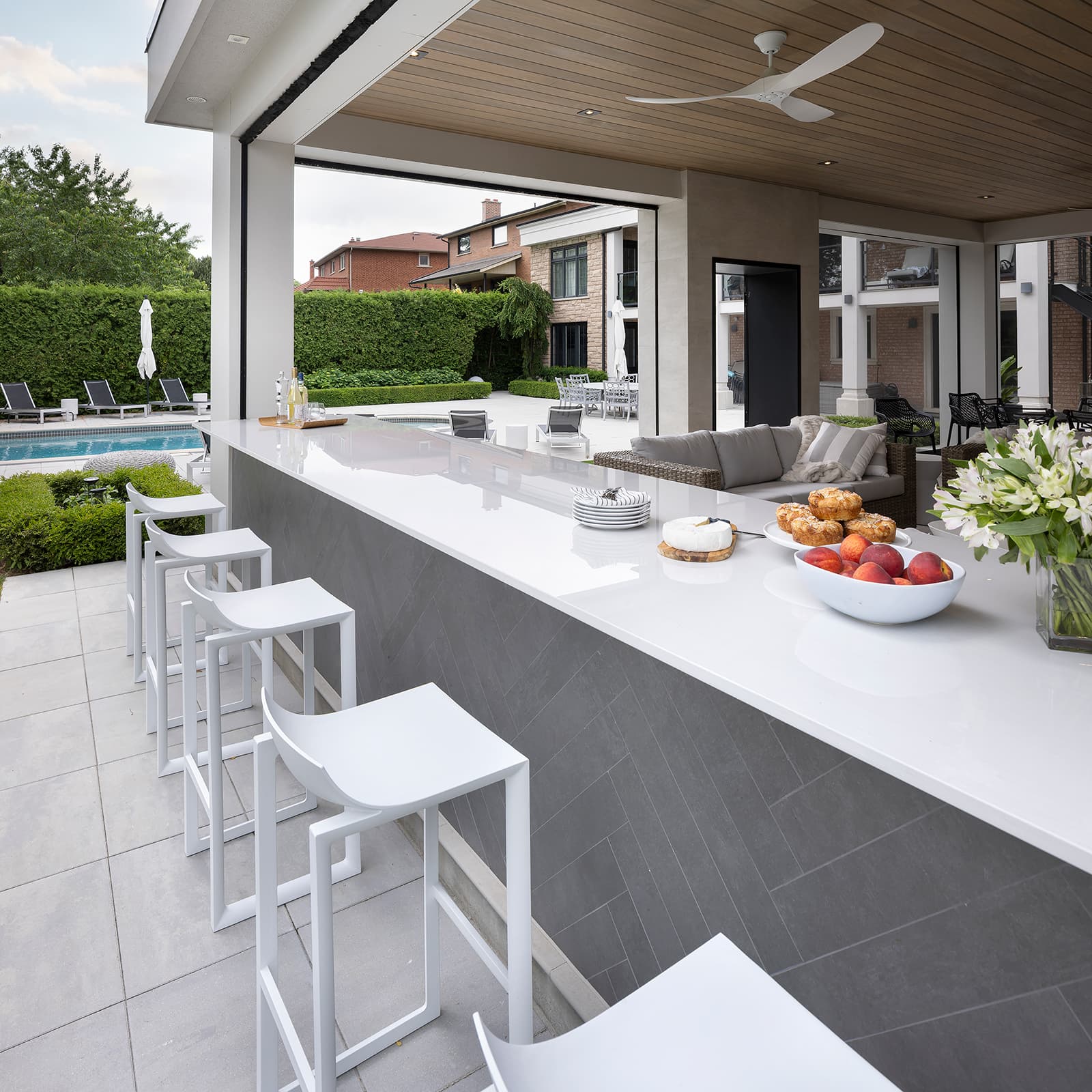 long countertop and cabinetry