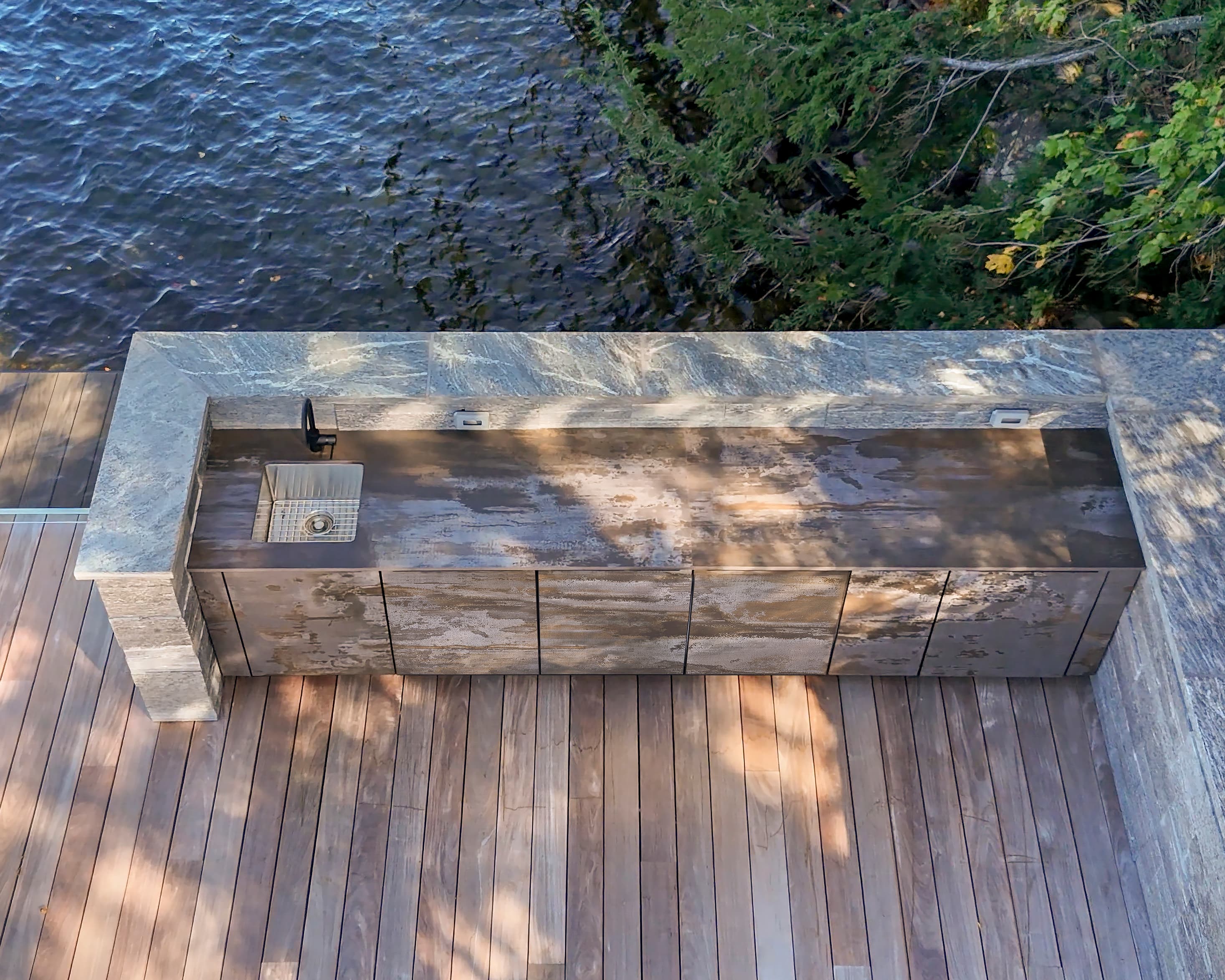 overhead view of galley cabinetry and countertop