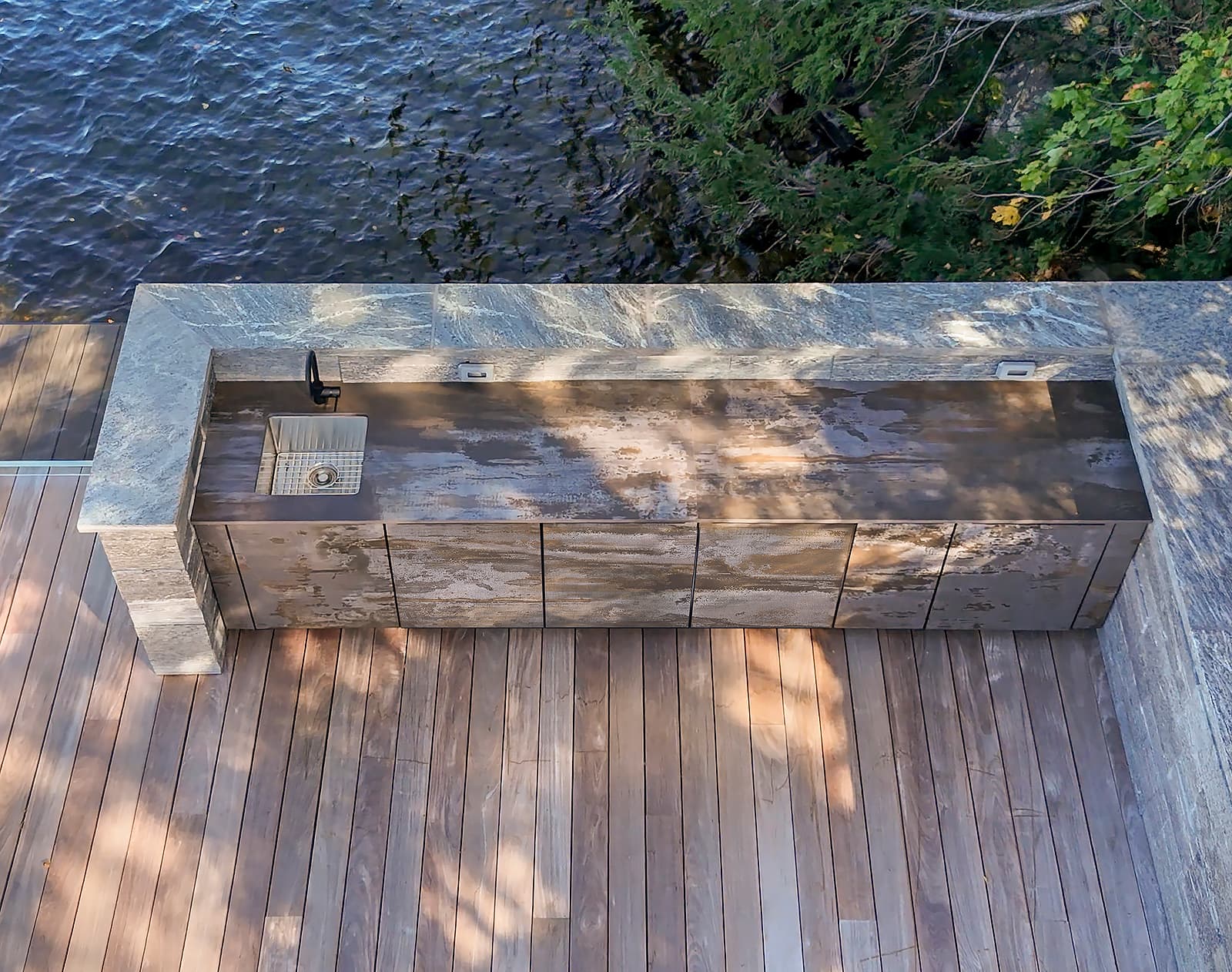 overhead view of galley cabinetry and countertop