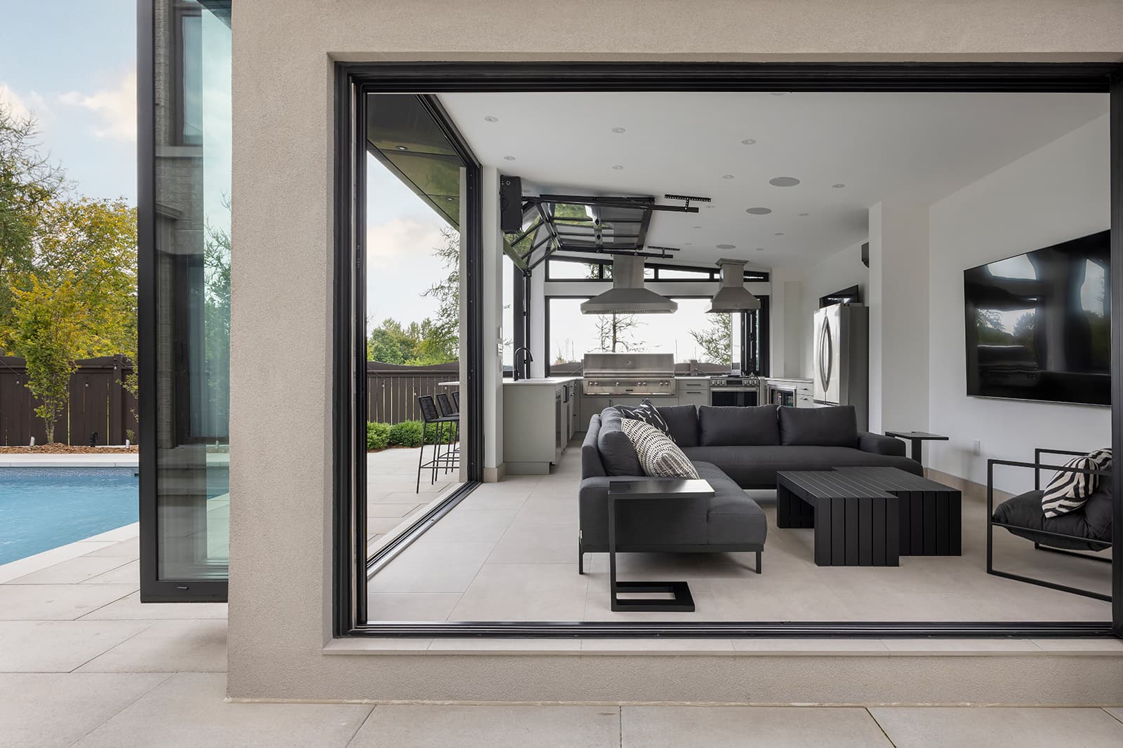 folding glass doors on cabana