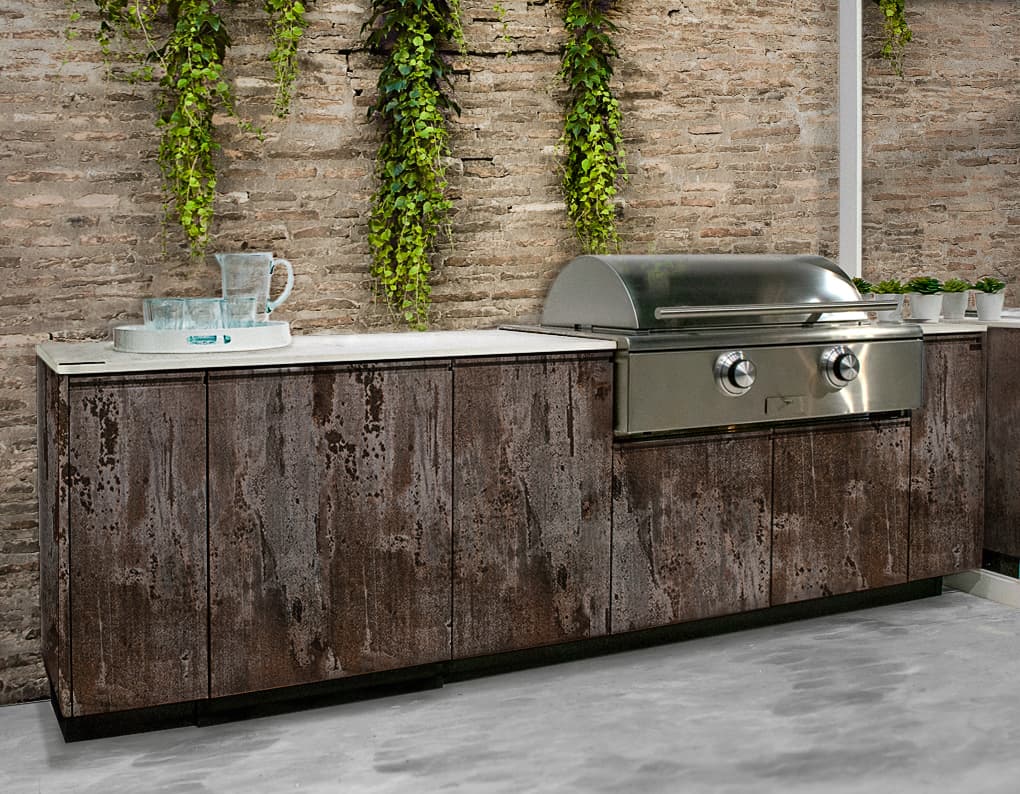 TECNO outdoor kitchen cabinetry in Trilium colour.