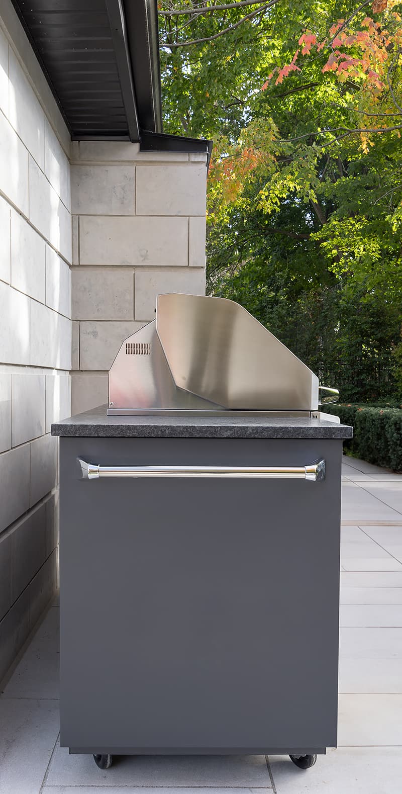 closeup view of caster on Alumina MOVE cabinetry