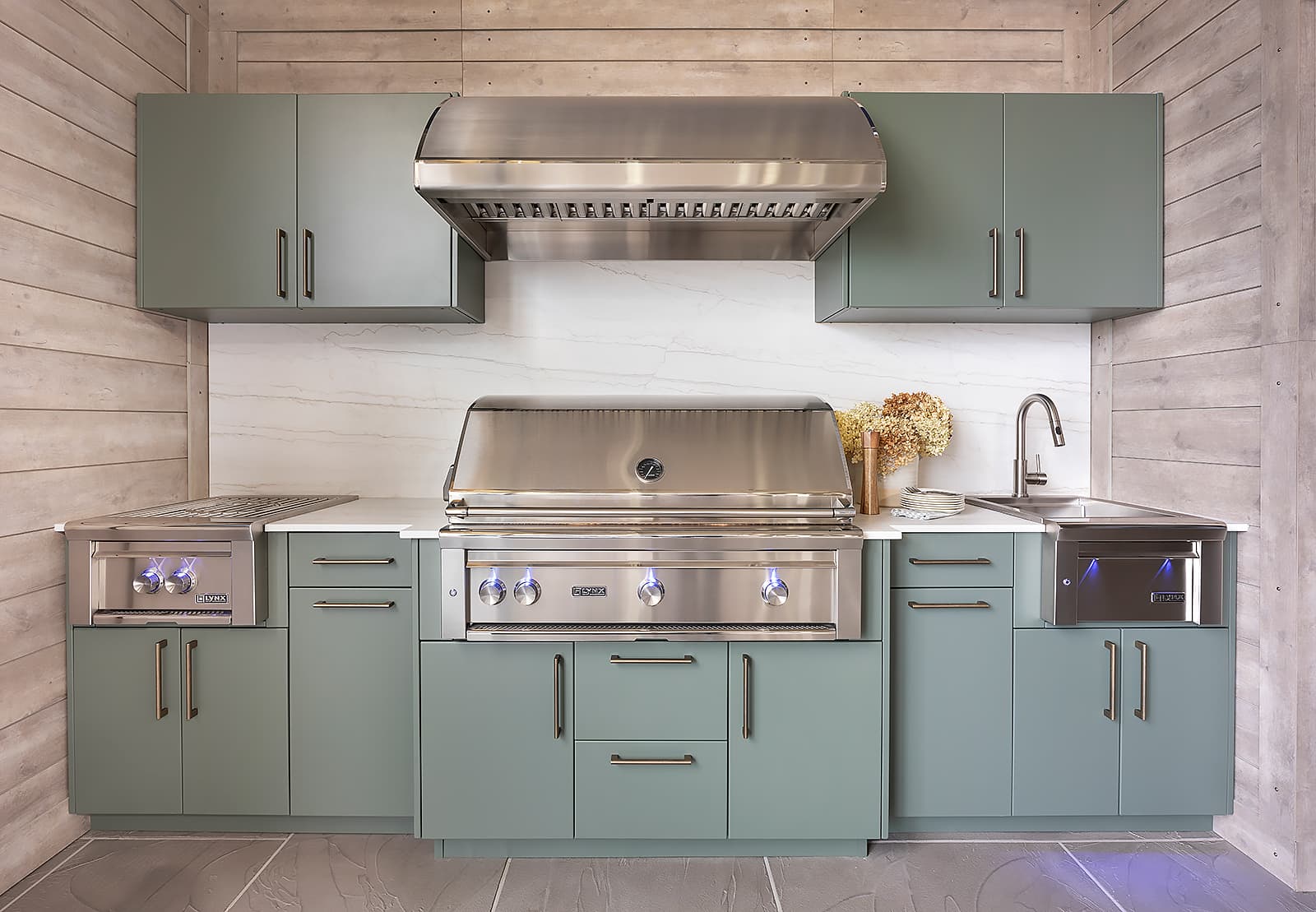 green Alumina cabinetry and Lynx grill