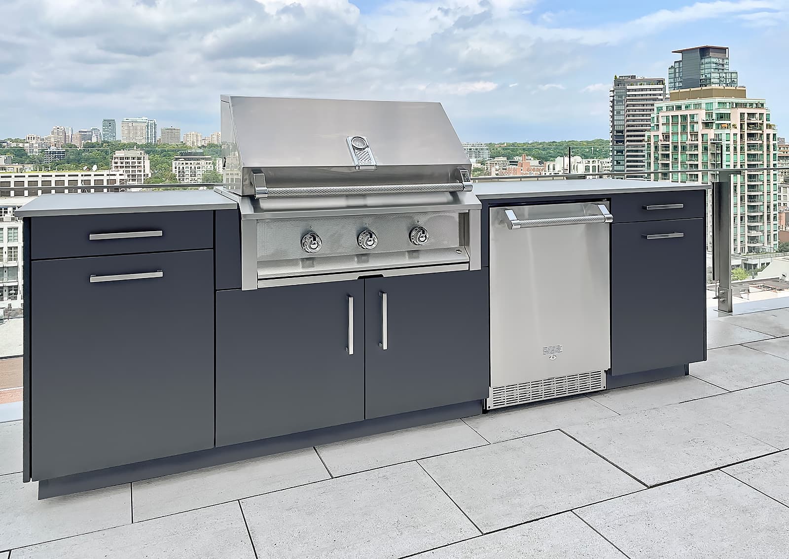 Alumina cabinetry on a rooftop condo patio in Toronto