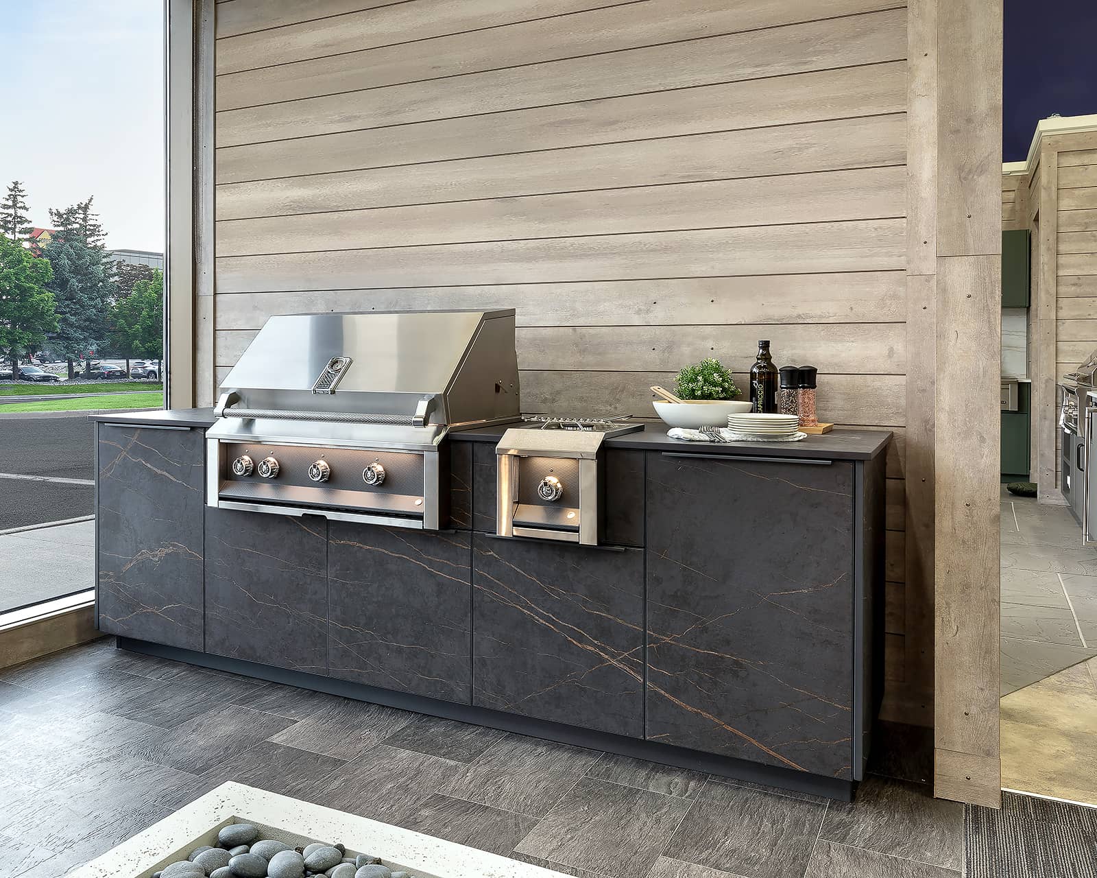 Hestan grill and Alumina Architerctural Series cabinetry in Outeriors showroom