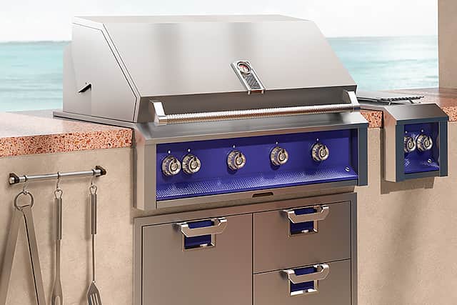 blue Marquise Accented control panel and hood handle