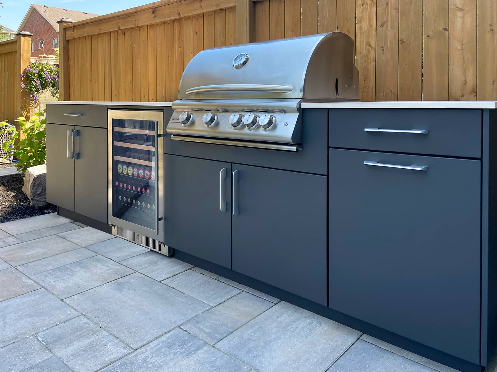 blue Alumina cabinetry Blaze grill and bar fridge