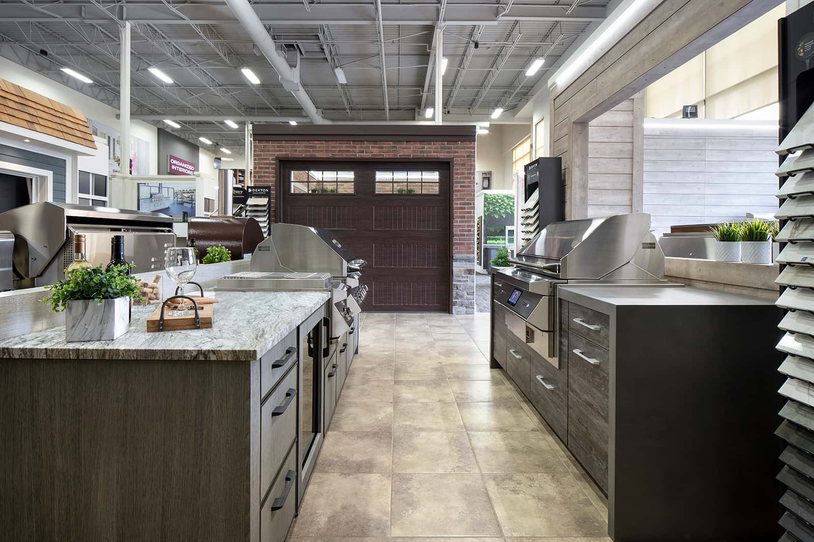 grills and outdoor kitchen cabinentry in showroom